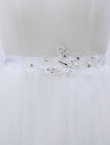 Mariage de soie Sash fleur blanche papillon strass Decor Bridal Sash