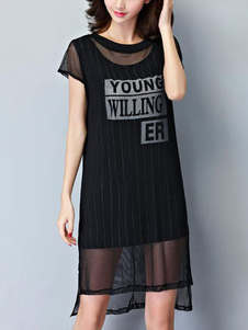 Été manches courtes Stripe Maj robe en noir/blanc