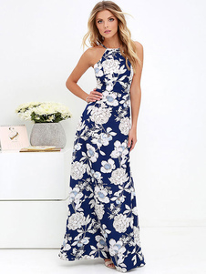 Bretelles spaghetti robe Maxi impression faible retour longue robe à fleurs