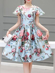 Manchon de pétale imprimé robe rétro Skater