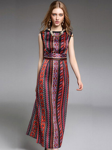 Sans manches imprimée en mousseline de soie robe Maxi