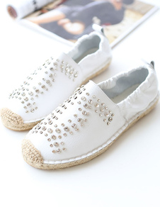 Chaussures confortables en peau de vache mocassin avec strass