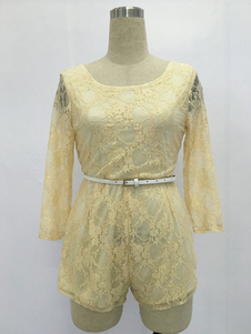 Belle combinaison féminine mode écru blanche unicolore avec boucle street style