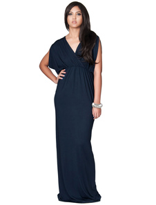 Robe longue unicolore multicouche en polyester plissé col V