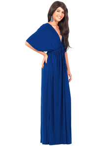 Robe longue unicolore en polyester avec lacets col V