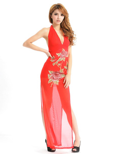 Robes Backless Halter robe de Tulle féminines rouge