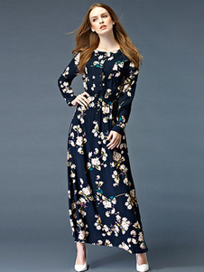 Manches longues robe Maxi Floral impression marine été longue robe