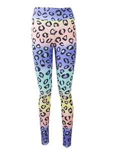 Fascinants Leggings féminins casuels bleus imprimé galaxie en lycra spandex sans ornement.
