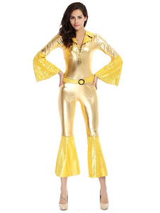 Golden Flare Junmpsuit Lace Up Club Wear