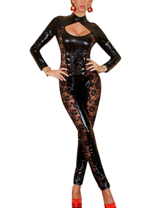 Bel ensemble de club noir en PU avec dentelle