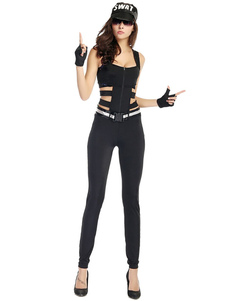 Noir sans manches découpées de combinaison avec ceinture-écharpe gants Cap