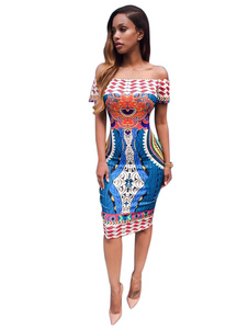 Off-the-Shoulder lait Backless soie imprimé robe Bodycon