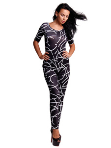 Manches courtes dos nu maigre Combi-pantalon imprimé