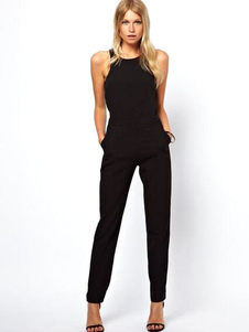 Combinaison noire à découpes dos nu sans manches pour femmes