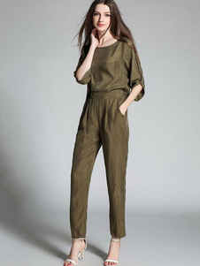 Combinaison de microfibre vert dans demi-manchon pour femmes