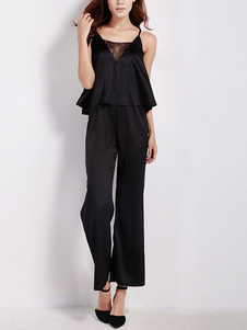 Attrayante combinaison féminine mode noire avec dentelle de fête