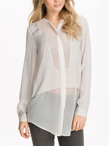 Blanc chemises manches longues Boyfriend Style haute basse pure Tops pour femmes