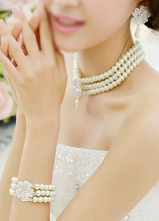 Mariage bijoux strass Set boucle d’oreille perle collier et Bracelet (boucle d’oreille : 5.3 Cm X 3 
