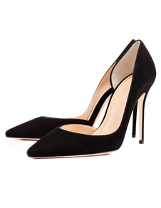 Chaussures à talons aigus noir en tissu mocassin de polyuréthane PU