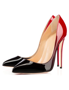 Chaussures à talons aigus exquises en PU verni bicolore mocassin de polyuréthane