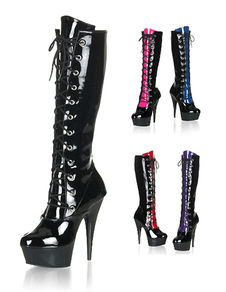 Bottes à bout rond et lacets en PU noires