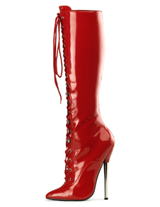 Bottes à bout pointu et lacets en PU vernies