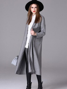 Magnétique manteau en coton gris unicolore avec poches col montant