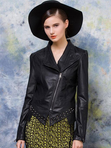 Motorcycle jacket en PU unicolore avec zip