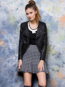 Motorcycle jacket noir en PU unicolore avec zip