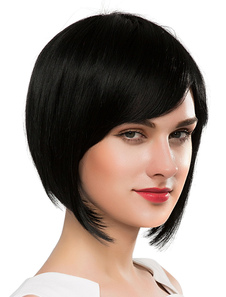 Séduisante perruque de cheveux humains féminine coupe boyish dégradé brillante filet de plastique