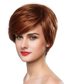 Perruque de cheveux humains de qualité féminine coupe boyish dégradé brillante filet de plastique