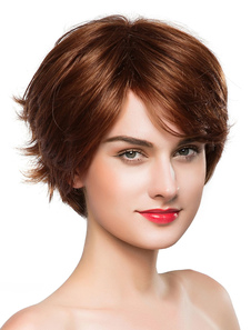 Perruque de cheveux humains de qualité féminine coupe boyish dégradé brillante filet de plastique