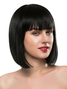 Magnétique perruque de cheveux humains féminine droite dégradé brillante filet de plastique