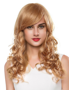 Blonde longue perruques Long bouclés vrais cheveux perruques de cheveux humains femmes