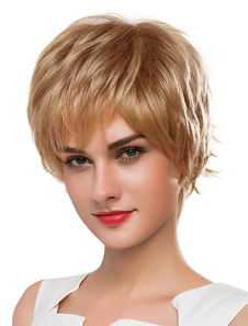 Séduisante perruque de cheveux humains féminine coupe boyish dégradé brillante filet de plastique