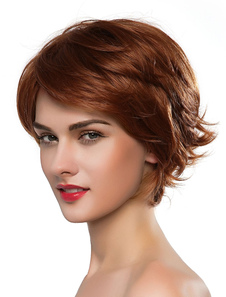Garçon cheveu court perruques féminines coupe frange balayée par le côté vrais cheveux perruques