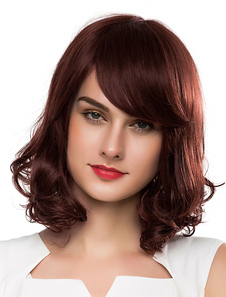 Bouclés perruques cheveux humains moyen des femmes perruques perruques bruns foncé