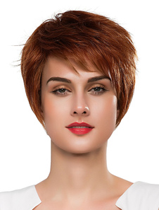 Perruques de cheveux humains châtain clair bouclés perruques féminines perruques courtes