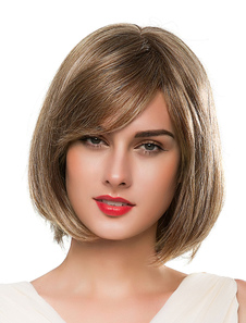 Cheveu court perruques Bobs balayée par le côté vrais cheveux perruques féminines