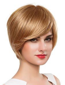 Blonde perruques perruques de vrais cheveux cheveu court féminin avec frange