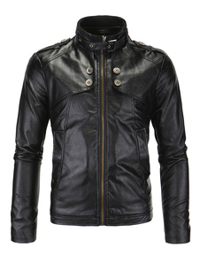 Veste en PU col roulé pour homme