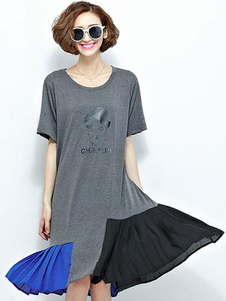 Maj gris surdimensionné T Shirt manches courtes robe