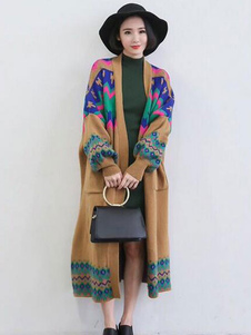 Chic manteau féminine en romanknit imprimé géométrique avec poches ouverture avant