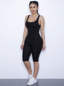 Combinaison noire sans manches Low des femmes Back Slim Fit coton Casual Jumpsuit
