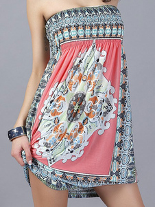 Belle robe droite classique en spandex impression à dos décolleté avec plissement bustier