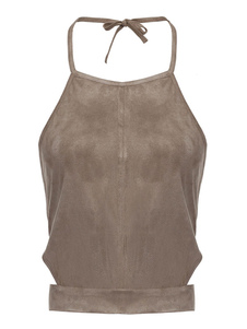 Magnétique débardeur féminine mode kaki unicolore avec lacet à bretelles et dos décolleté sans manch