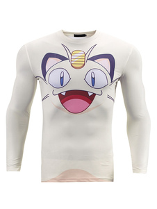 Chemise blanche de T Pokemon Miaouss caractère impression manches longues