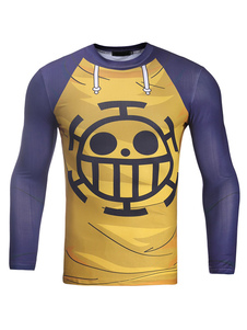 One Piece impression T Shirt contraste manches longues jaune