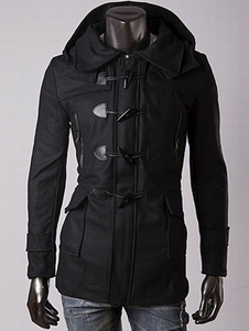 Manteau Long à capuchon noir/gris avec veste bouton klaxon pour hommes
