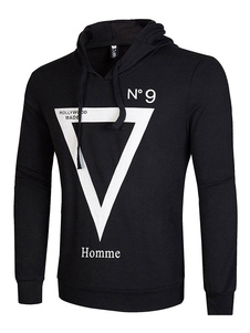 Sweat à capuche noir/blanc pour les hommes avec une impression de Triangle Slim Fit